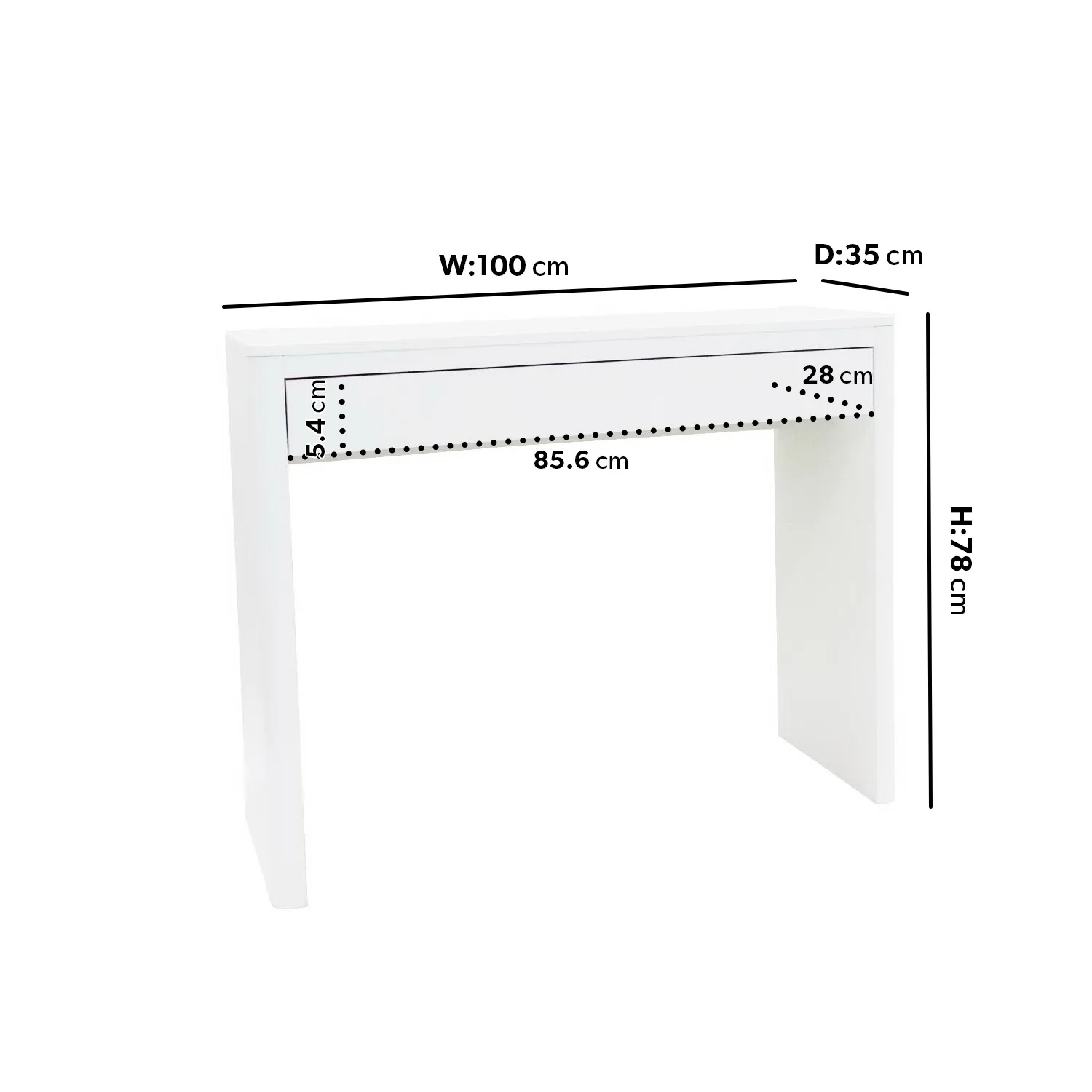 Dressing Table with Drawer - White, High Gloss