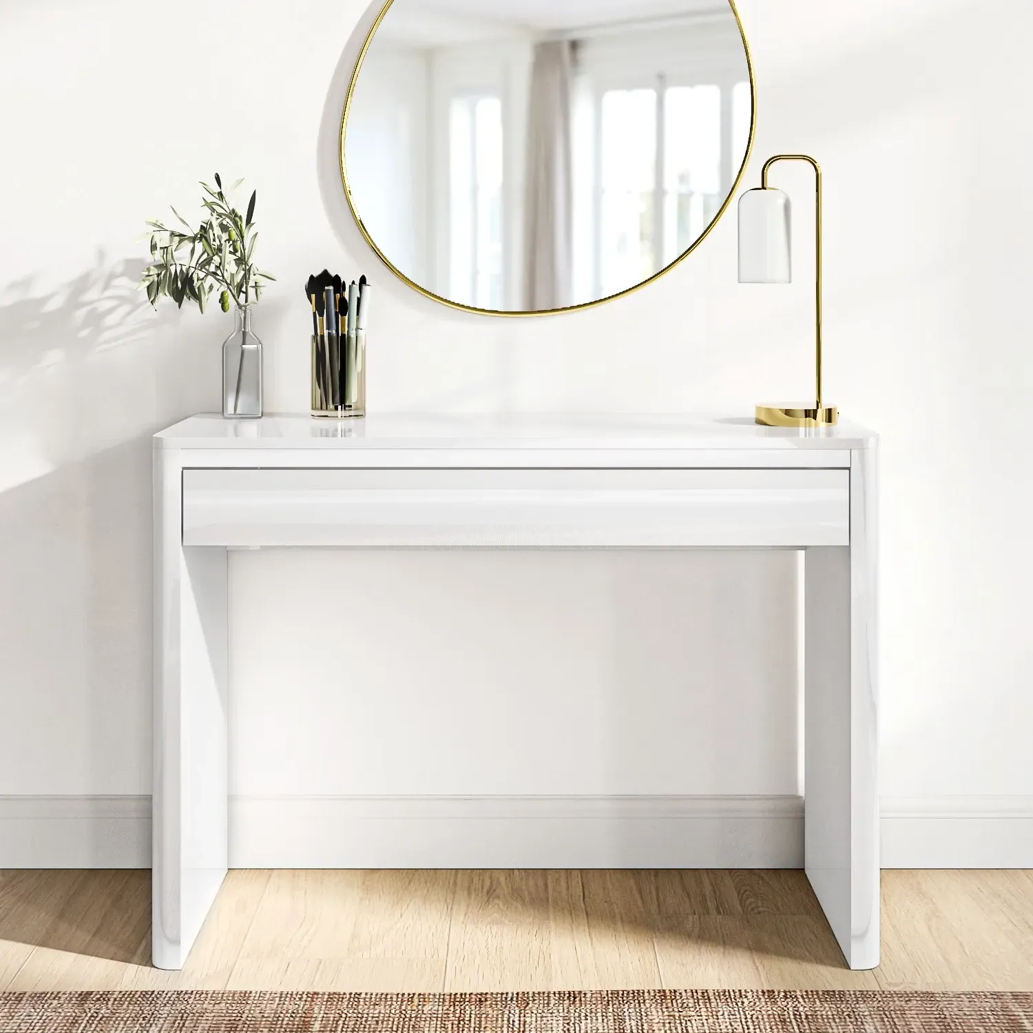 Dressing Table with Drawer - White, High Gloss