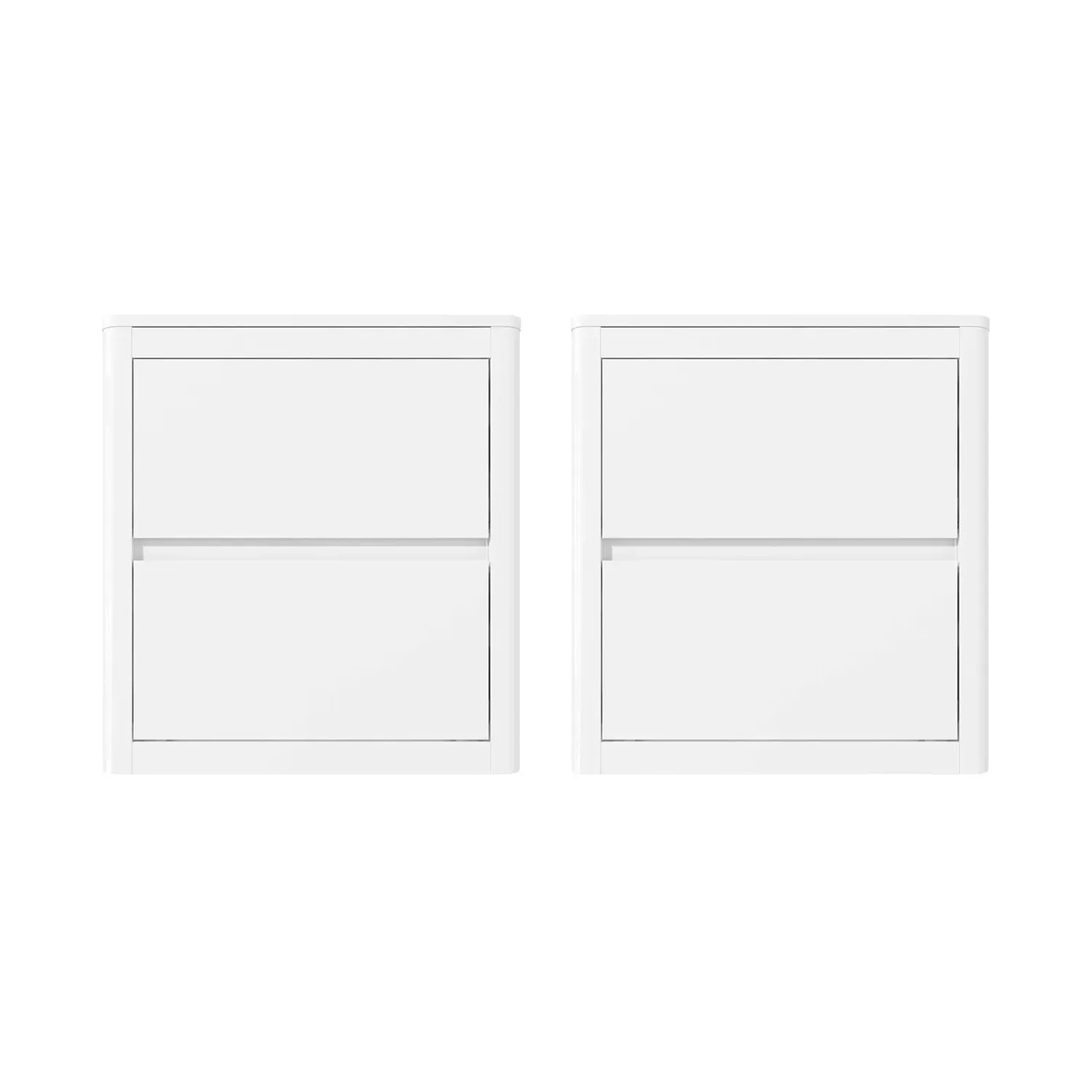 Pair Bedside Tables with Drawers - White, Gloss