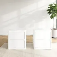 Pair Bedside Tables with Drawers - White, Gloss