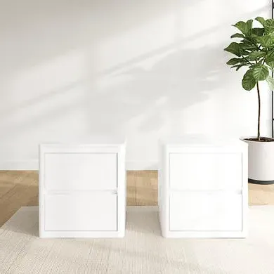 Pair Bedside Tables with Drawers - White, Gloss image