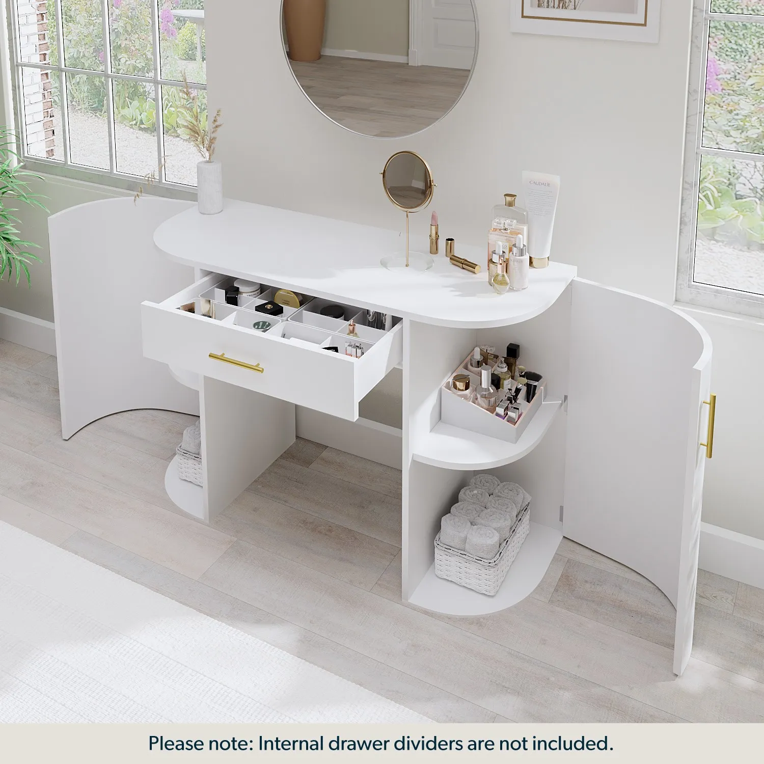 Large Dressing Table with Storage - White, MDF
