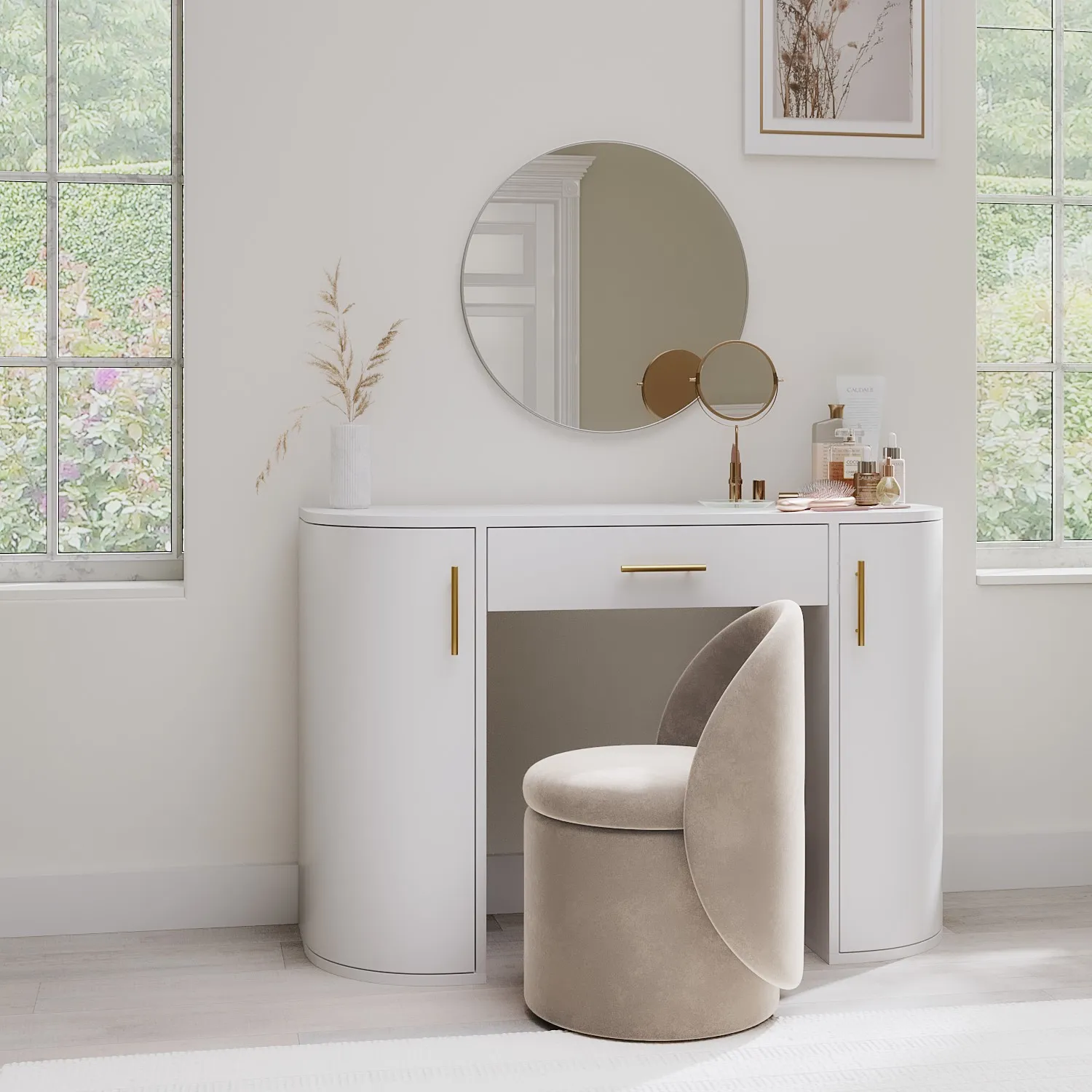 Large Dressing Table with Storage - White, MDF
