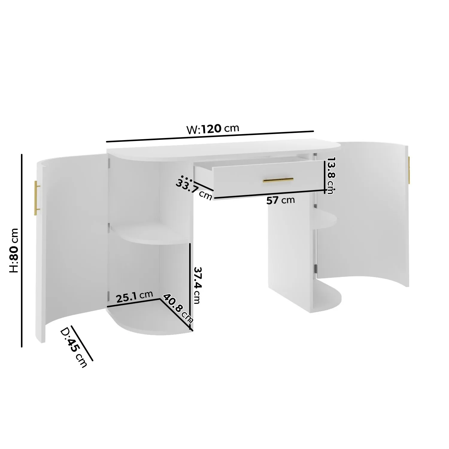 Large Dressing Table with Storage - White, MDF