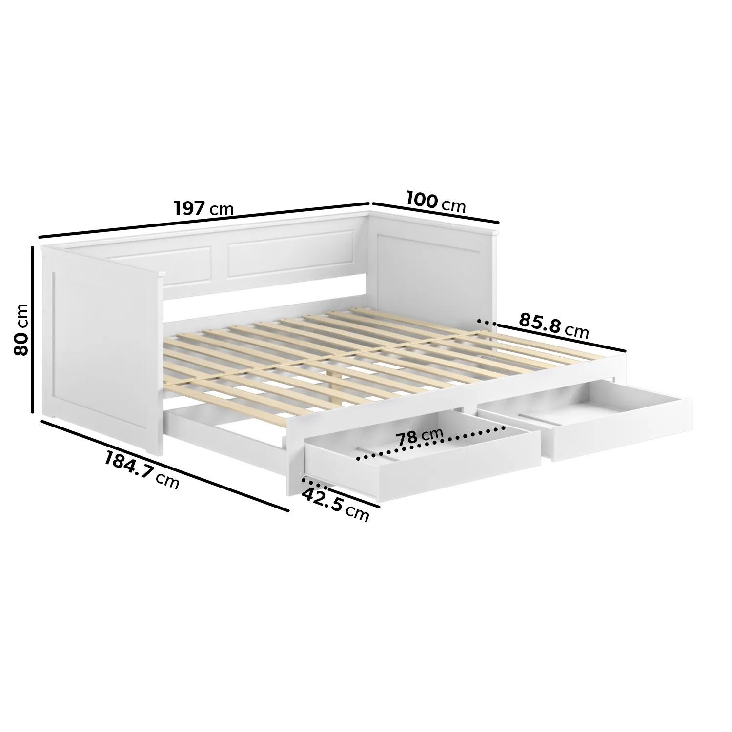 Double Day Bed with Trundle Storage - White, Wood