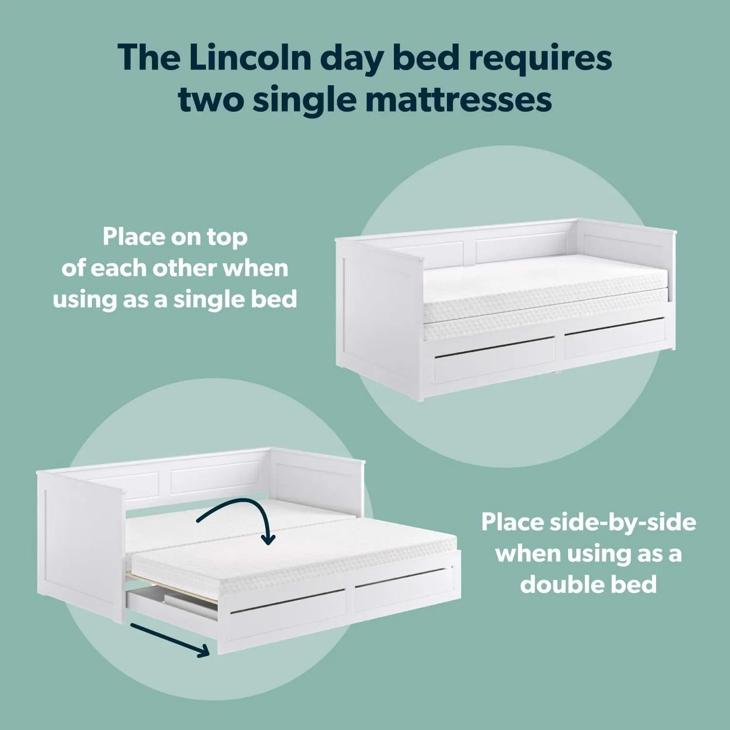 Double Day Bed with Trundle Storage - White, Wood