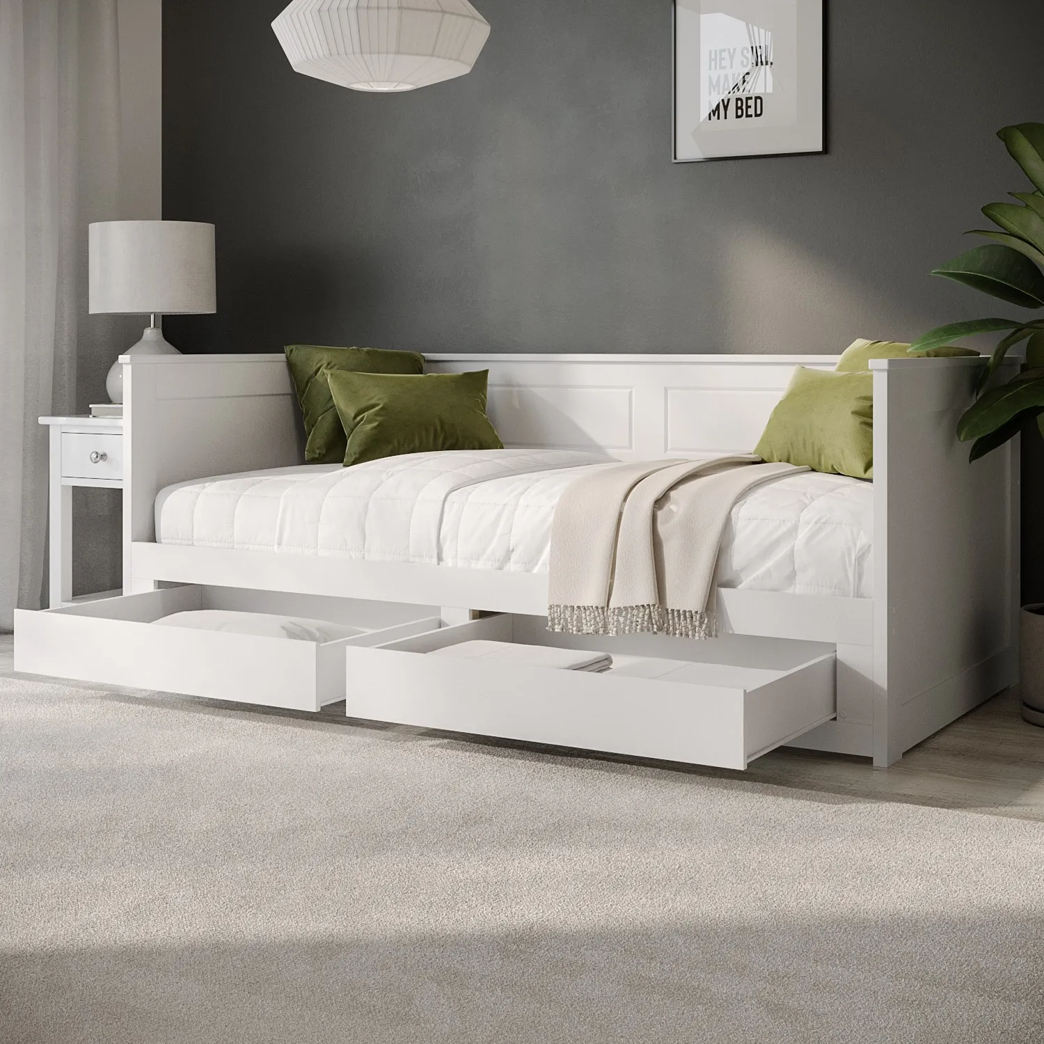 Double Day Bed with Trundle Storage - White, Wood