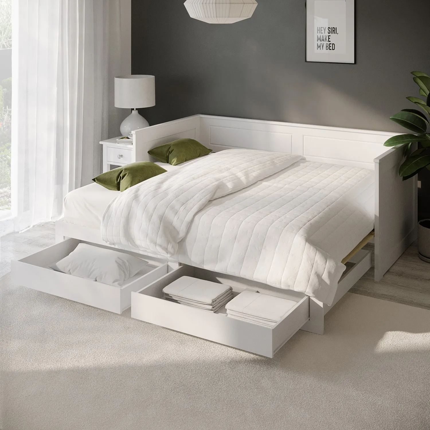 Double Day Bed with Trundle Storage - White, Wood image