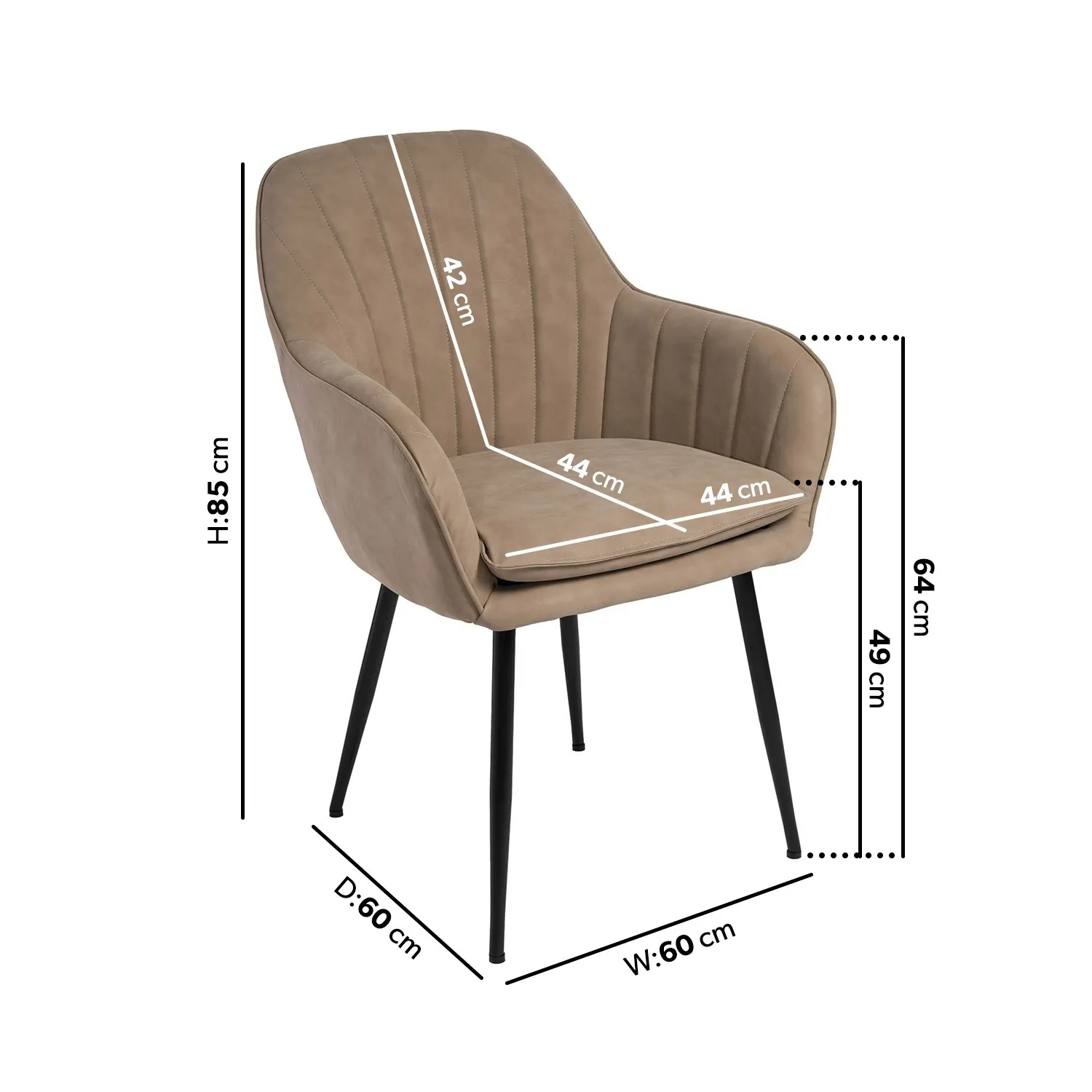 Set of 2 Dining Chairs - Beige, Faux Leather
