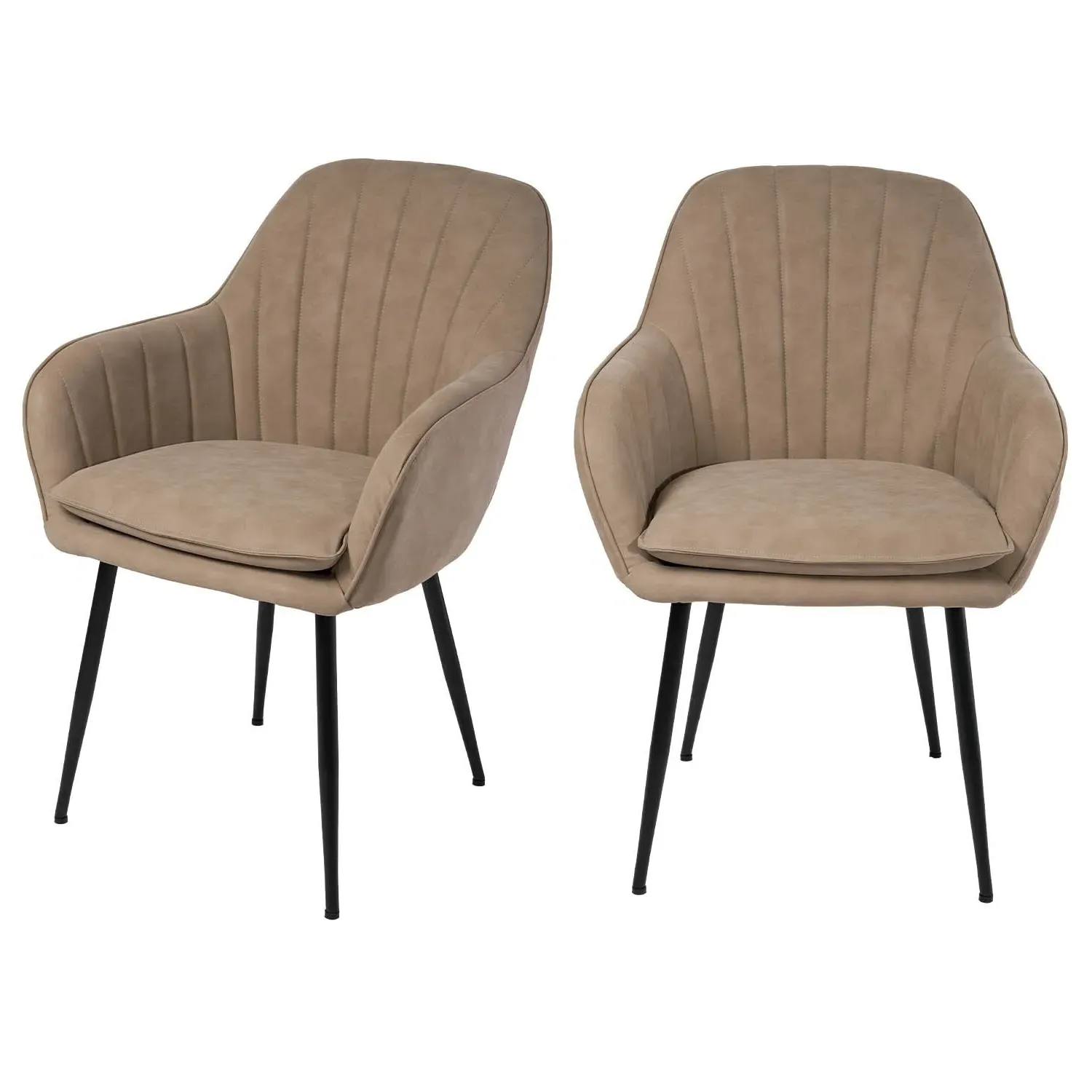 Set of 2 Dining Chairs - Beige, Faux Leather