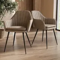 Set of 2 Dining Chairs - Beige, Faux Leather
