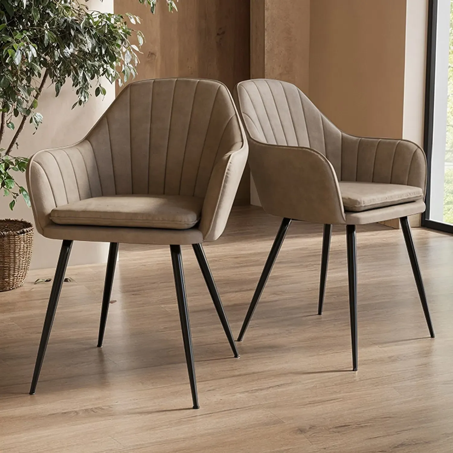 Set of 2 Dining Chairs - Beige, Faux Leather image