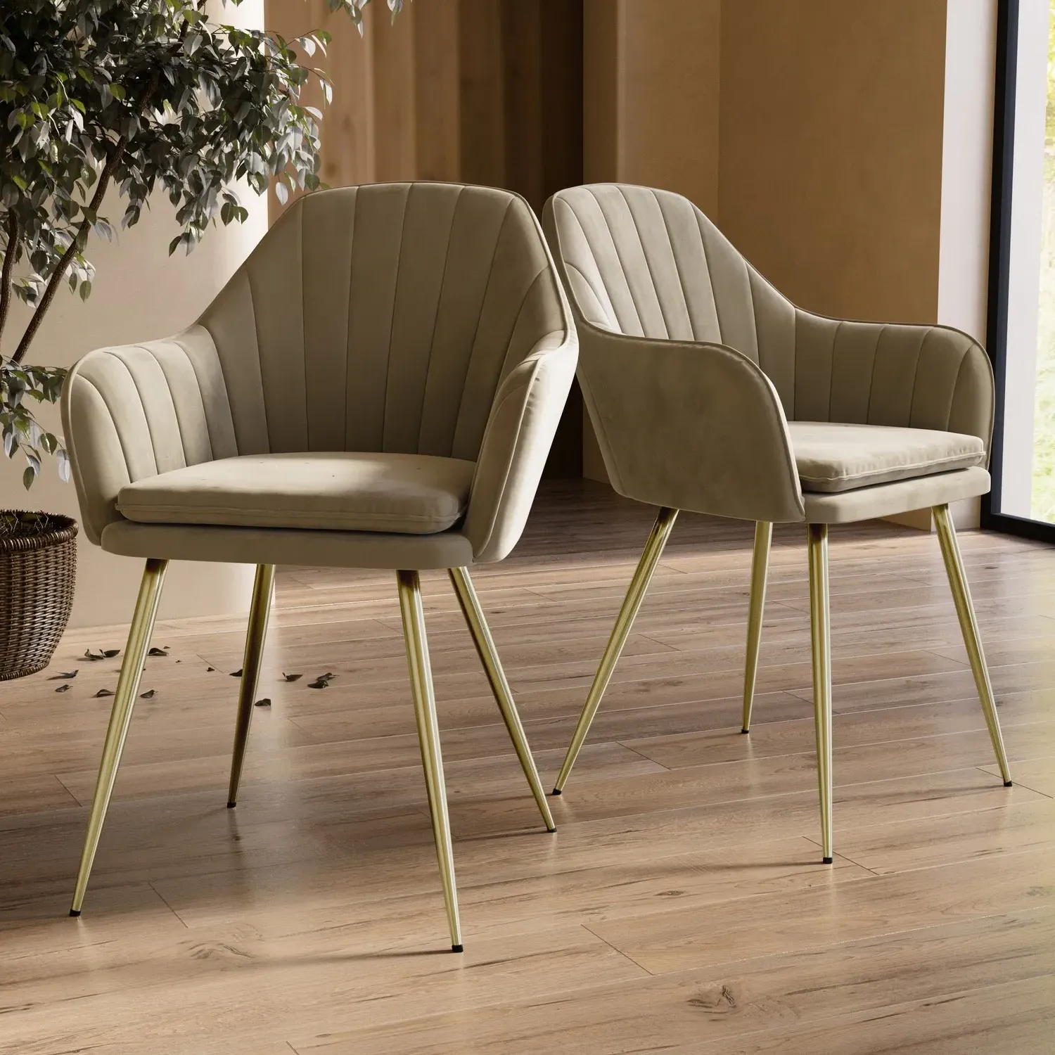 Set of 2 Dining Chairs - Mink, Velvet