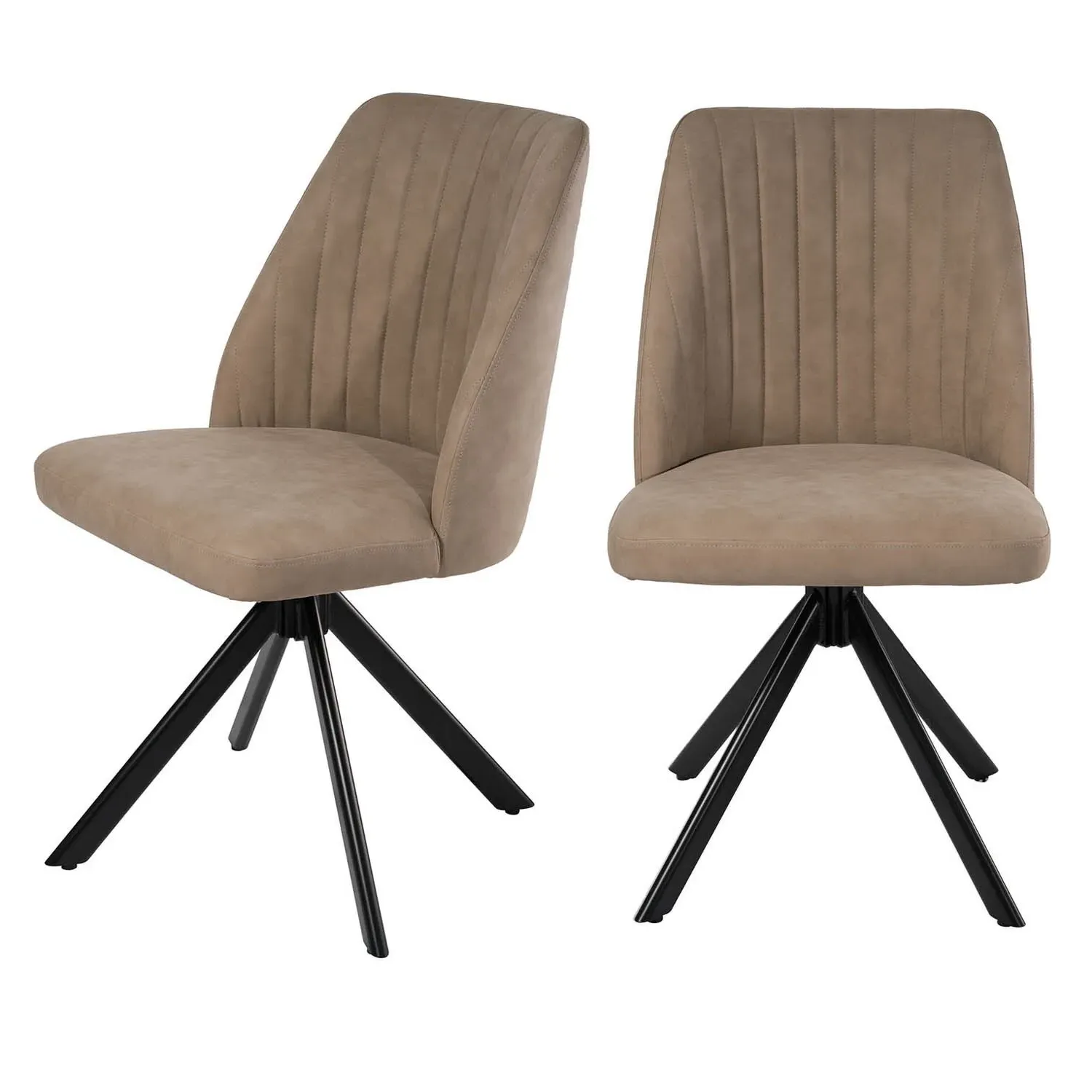 Set of 2 Swivel Dining Chairs - Beige, Faux Leather