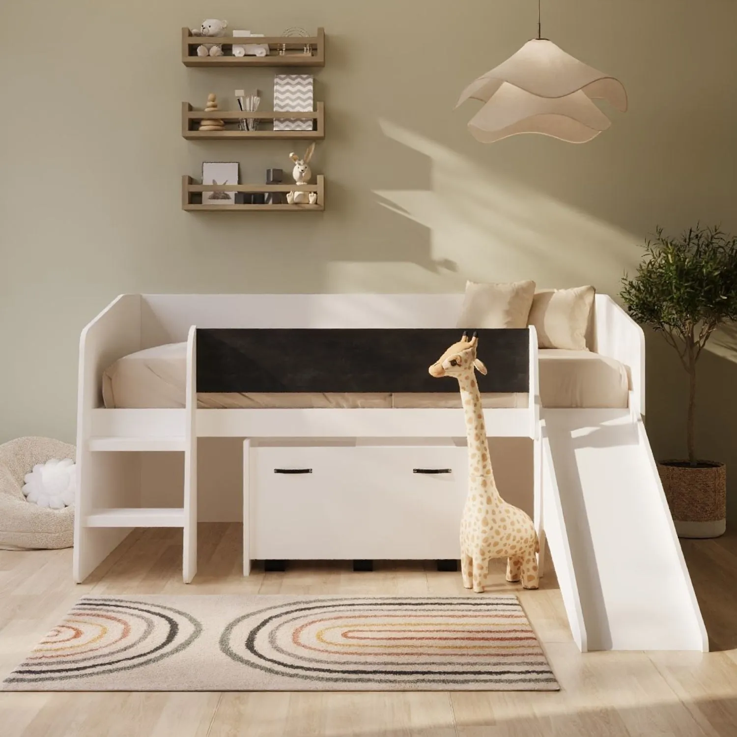 Single Cabin Bed with Slide & Storage - White