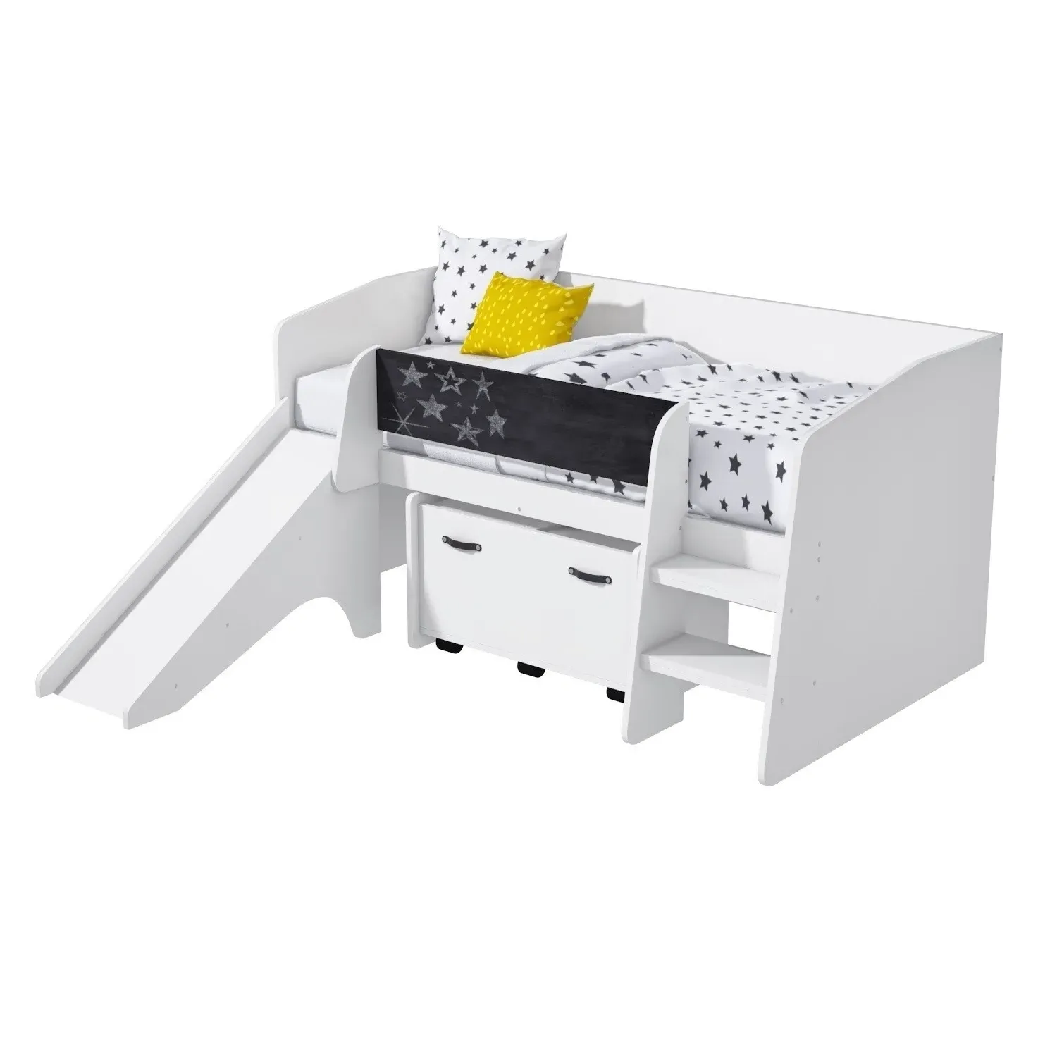 Single Cabin Bed with Slide & Storage - White