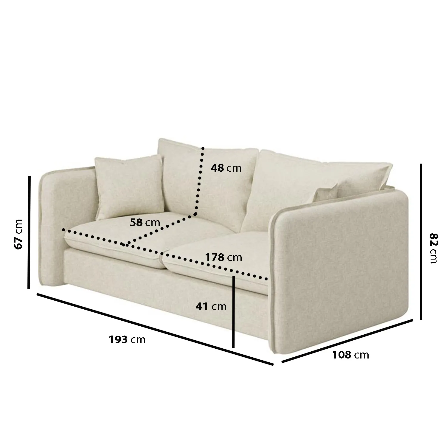 3-Seater Sofa with Removable Cushions - Cream