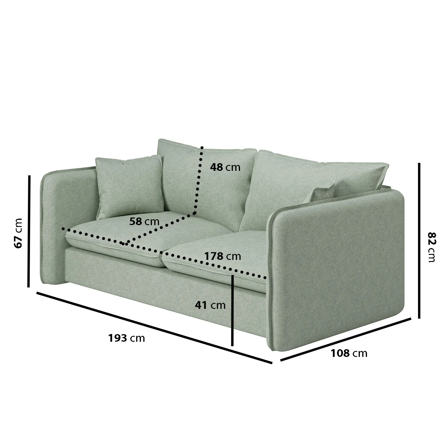 3-Seater Sofa with Removable Cushions - Green