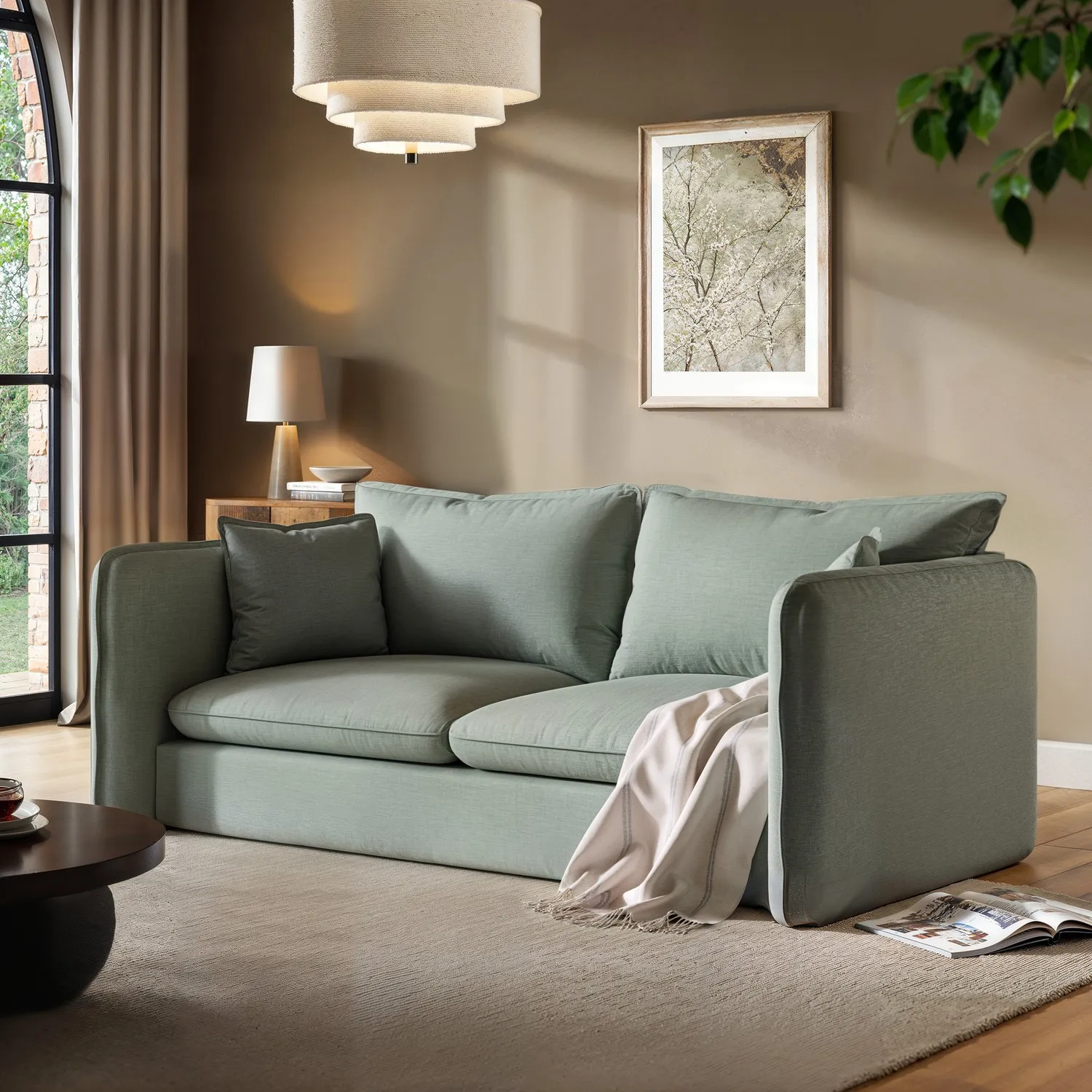 3-Seater Sofa with Removable Cushions - Green