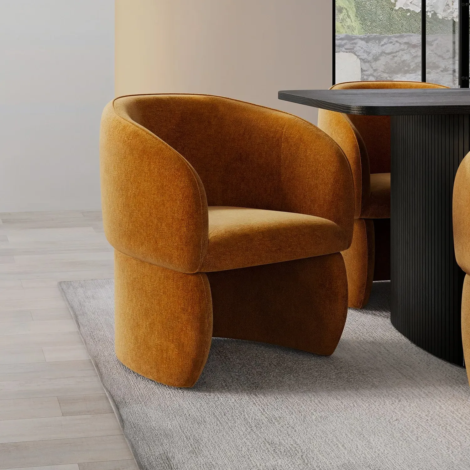 Curved Accent Chair - Tan, Textured Fabric image