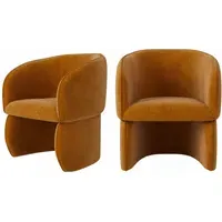 Set of 2 Curved Dining Chairs - Tan, Fabric