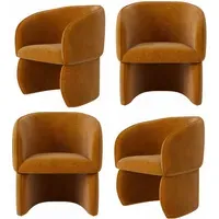 Set of 4 Curved Dining Chairs - Tan, Fabric