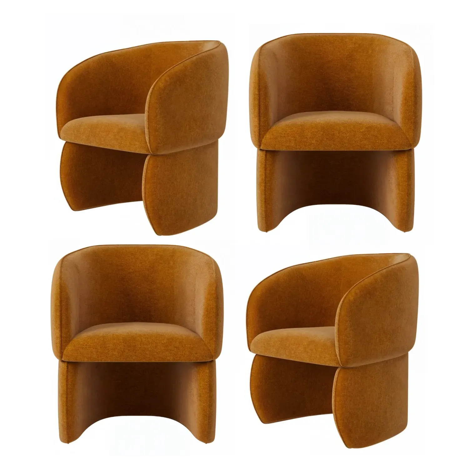 Set of 4 Curved Dining Chairs - Tan, Fabric