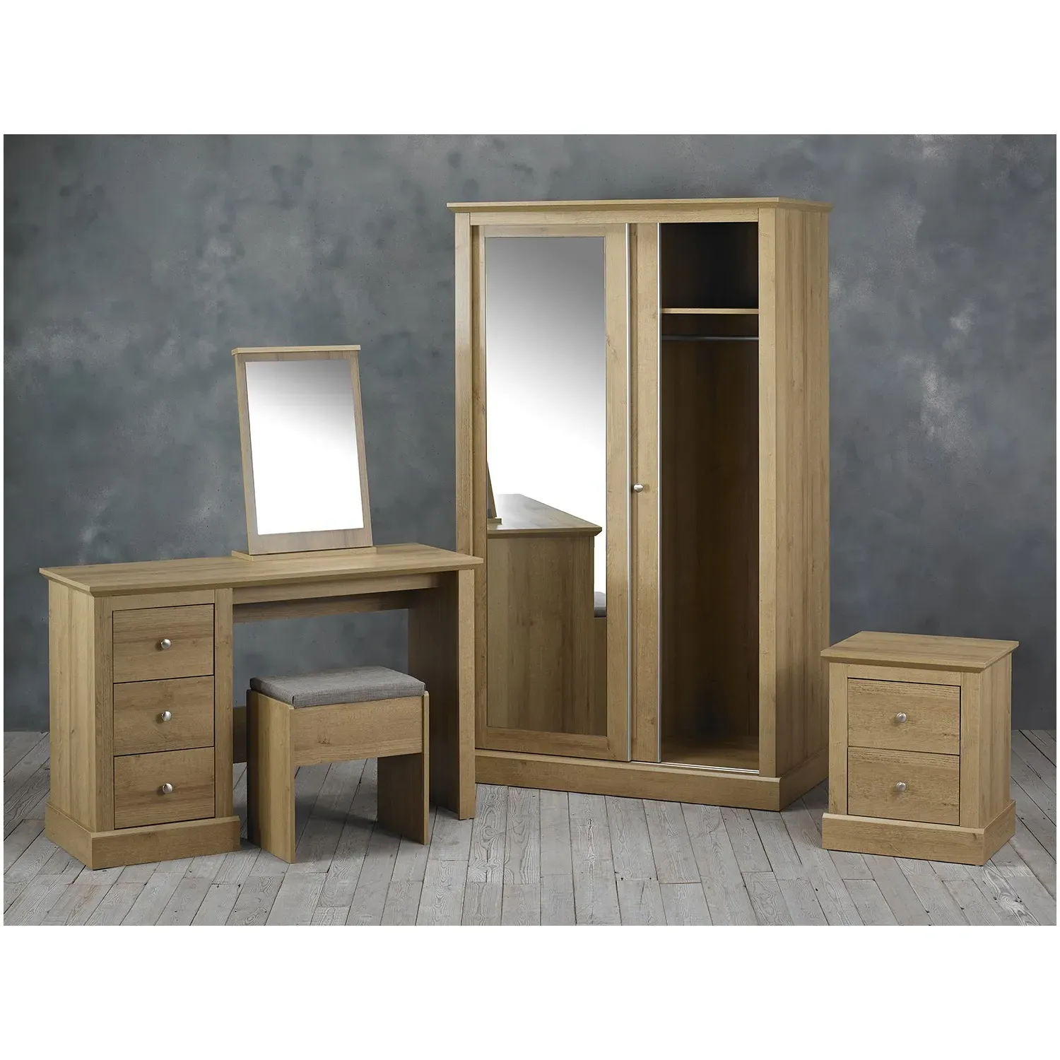 2-Door Sliding Mirrored Wardrobe - Oak