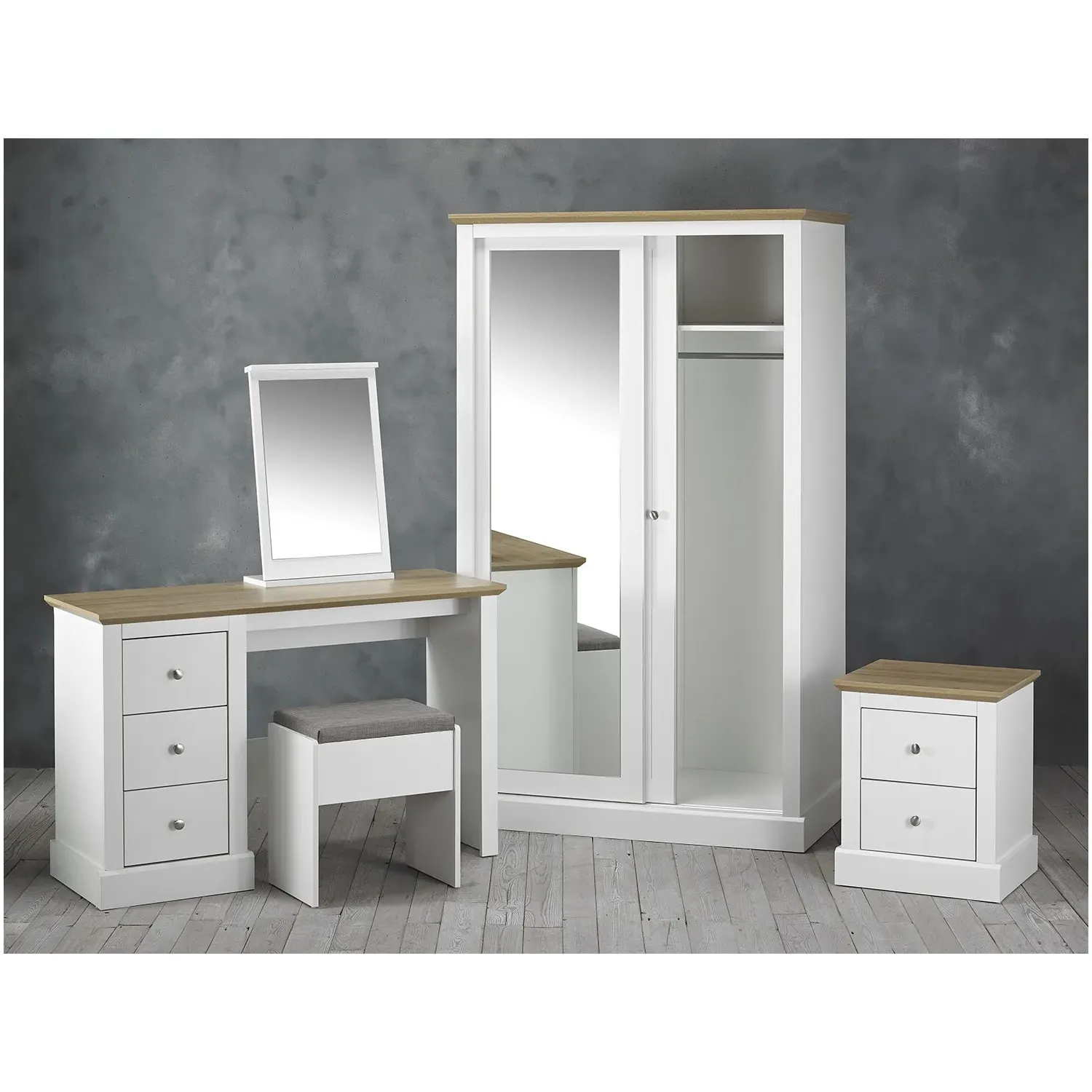 2-Door Sliding Mirrored Wardrobe - White, Oak