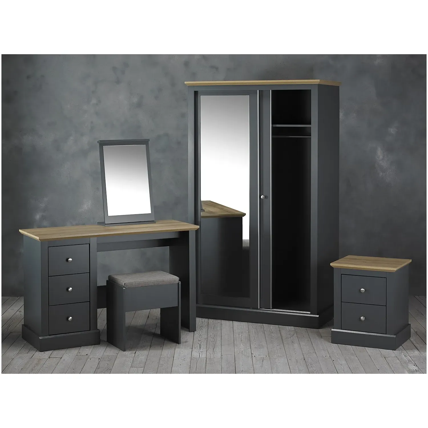 2-Door Sliding Wardrobe with Mirror - Grey, Oak