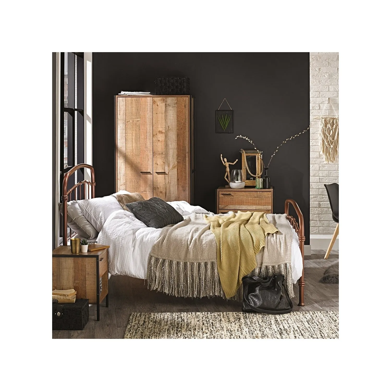 2-Door Wardrobe Industrial Style - Oak