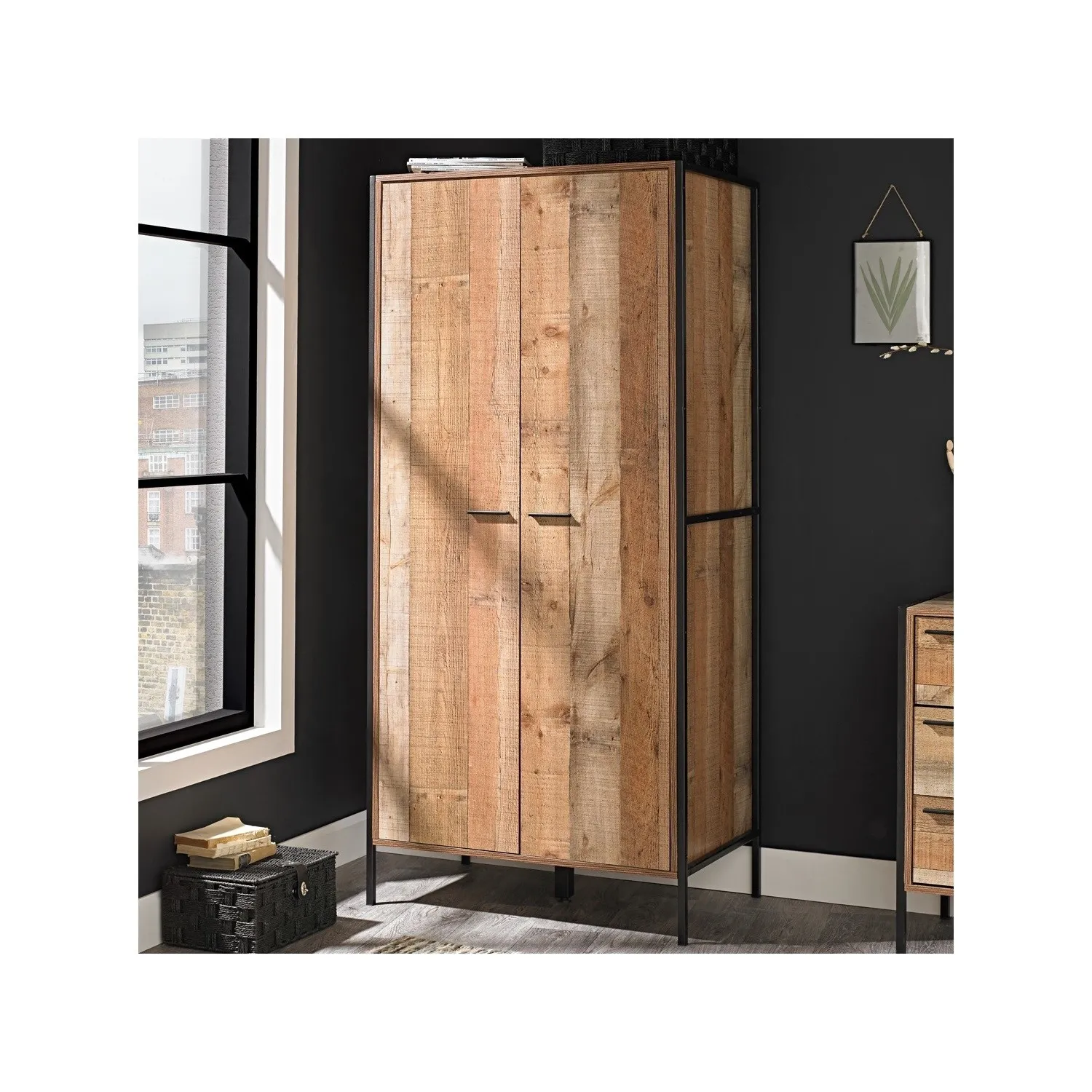 2-Door Wardrobe Industrial Style - Oak image