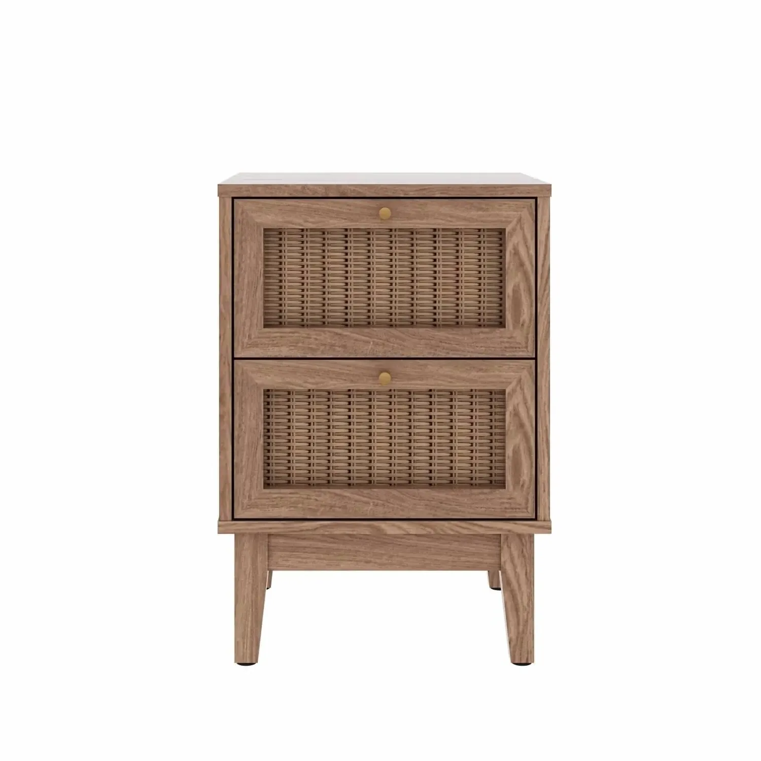 2-Drawer Bedside Table with Rattan - Brown, MDF