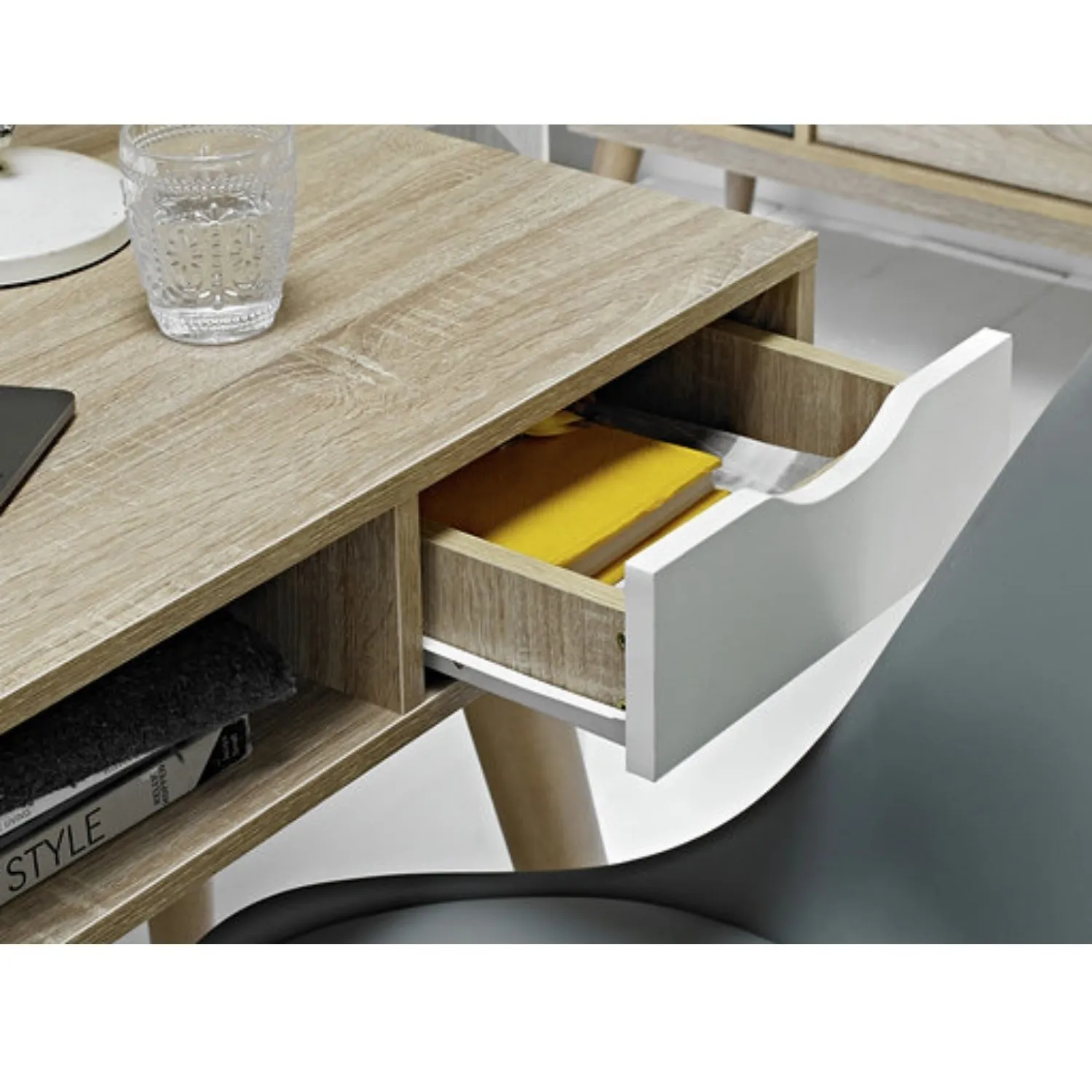 2-Drawer Desk with Storage - Brown, Oak Effect