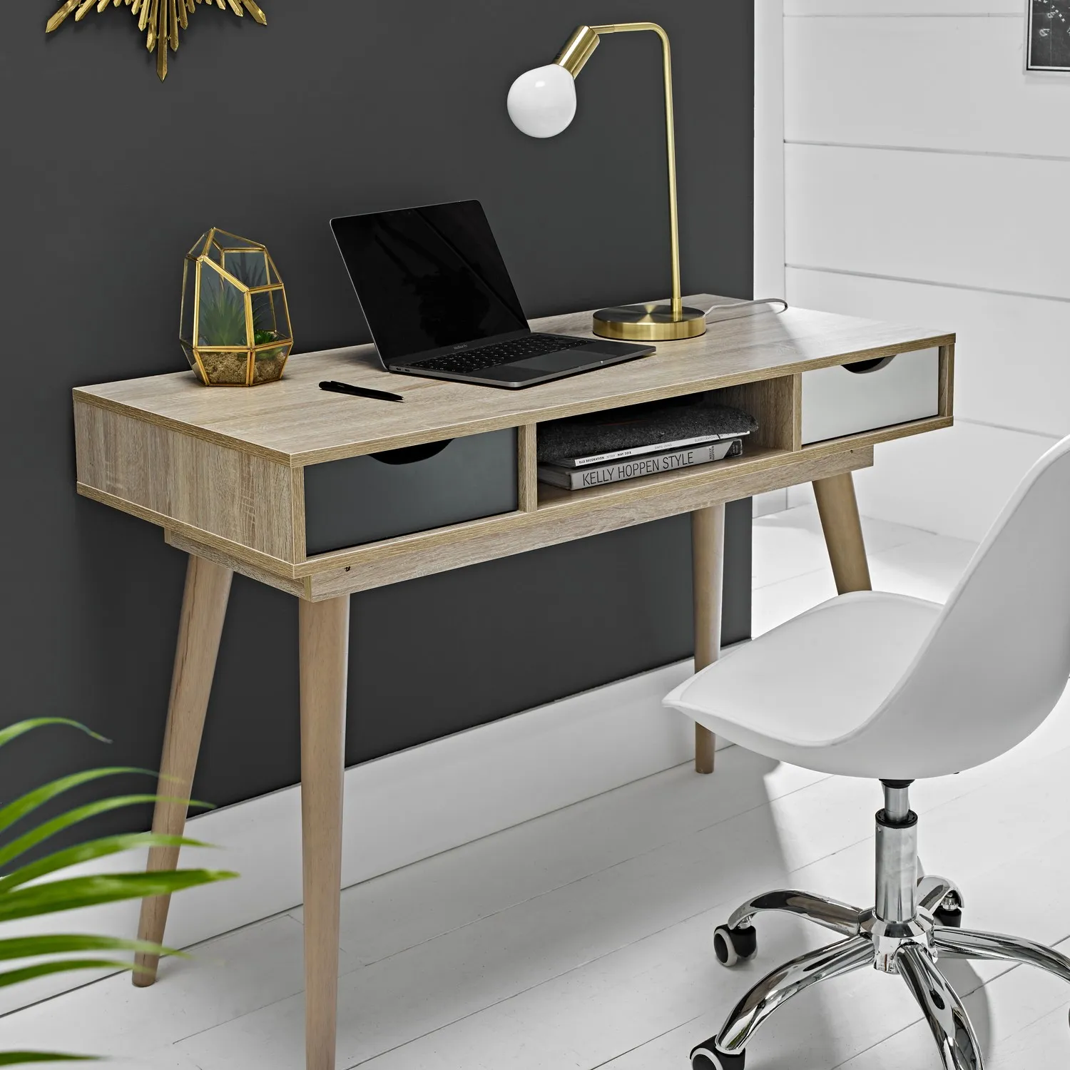 2-Drawer Desk with Storage - Brown, Oak Effect image