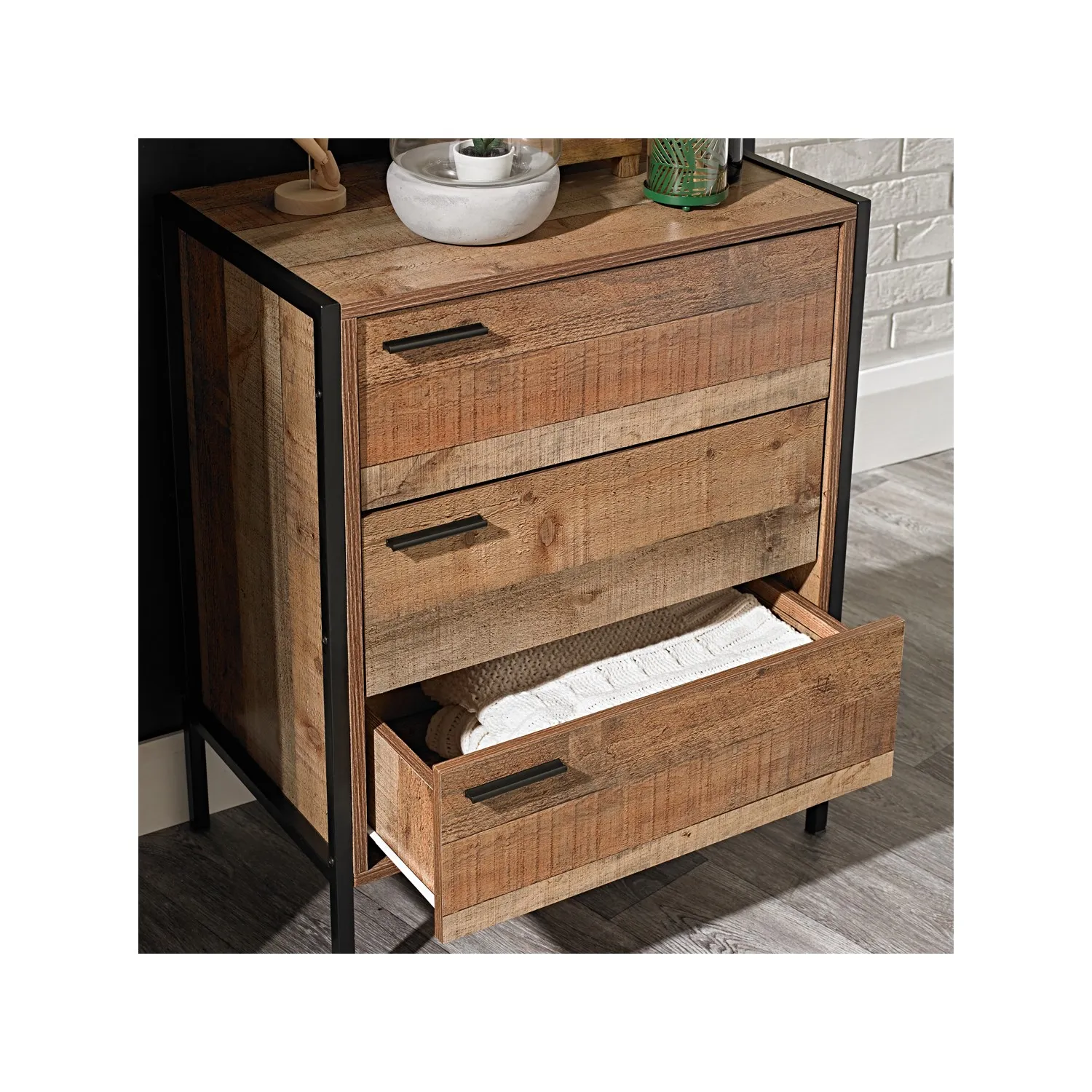 3-Drawer Chest with Legs - Rustic Oak
