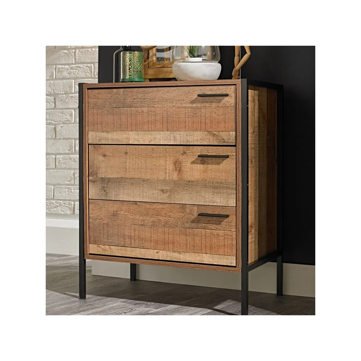 3-Piece Bedroom Set with Storage - Oak, Wood