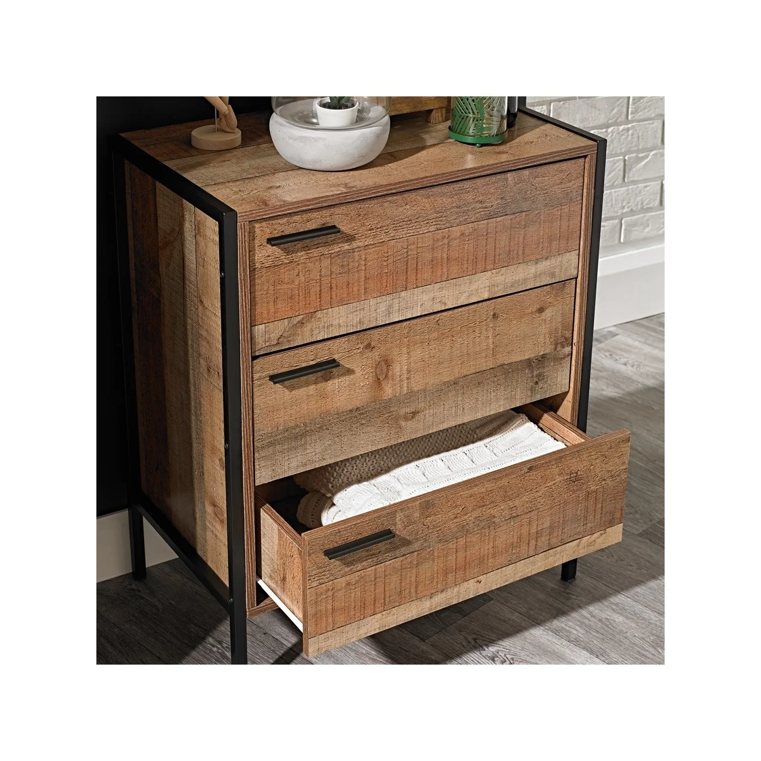 3-Piece Bedroom Set with Storage - Oak, Wood