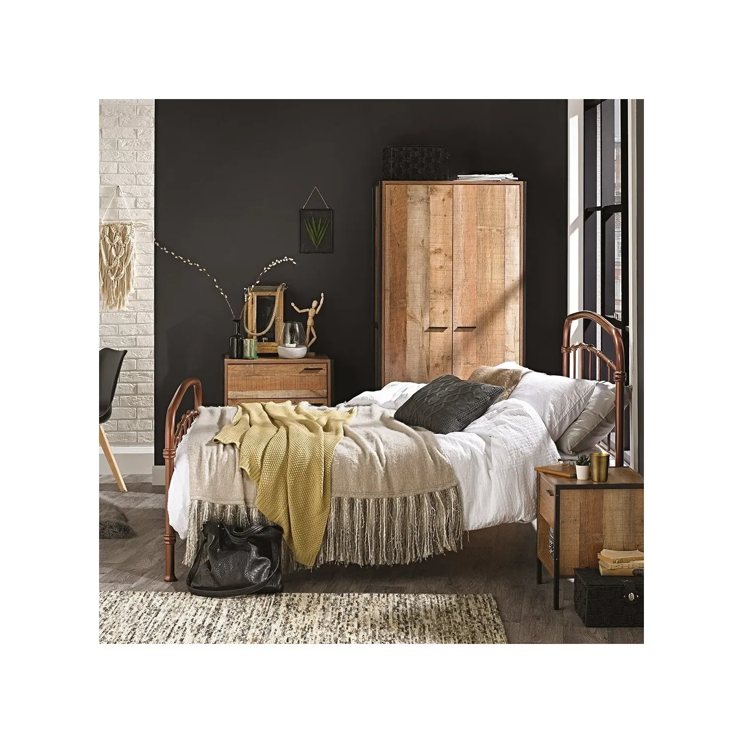 3-Piece Bedroom Set with Storage - Oak, Wood