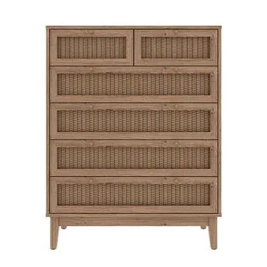 6-Drawer Chest with Rattan Fronts - Brown, MDF