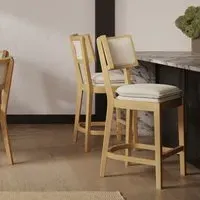 Counter Stool with Cushioned Seat - Beige, Woven