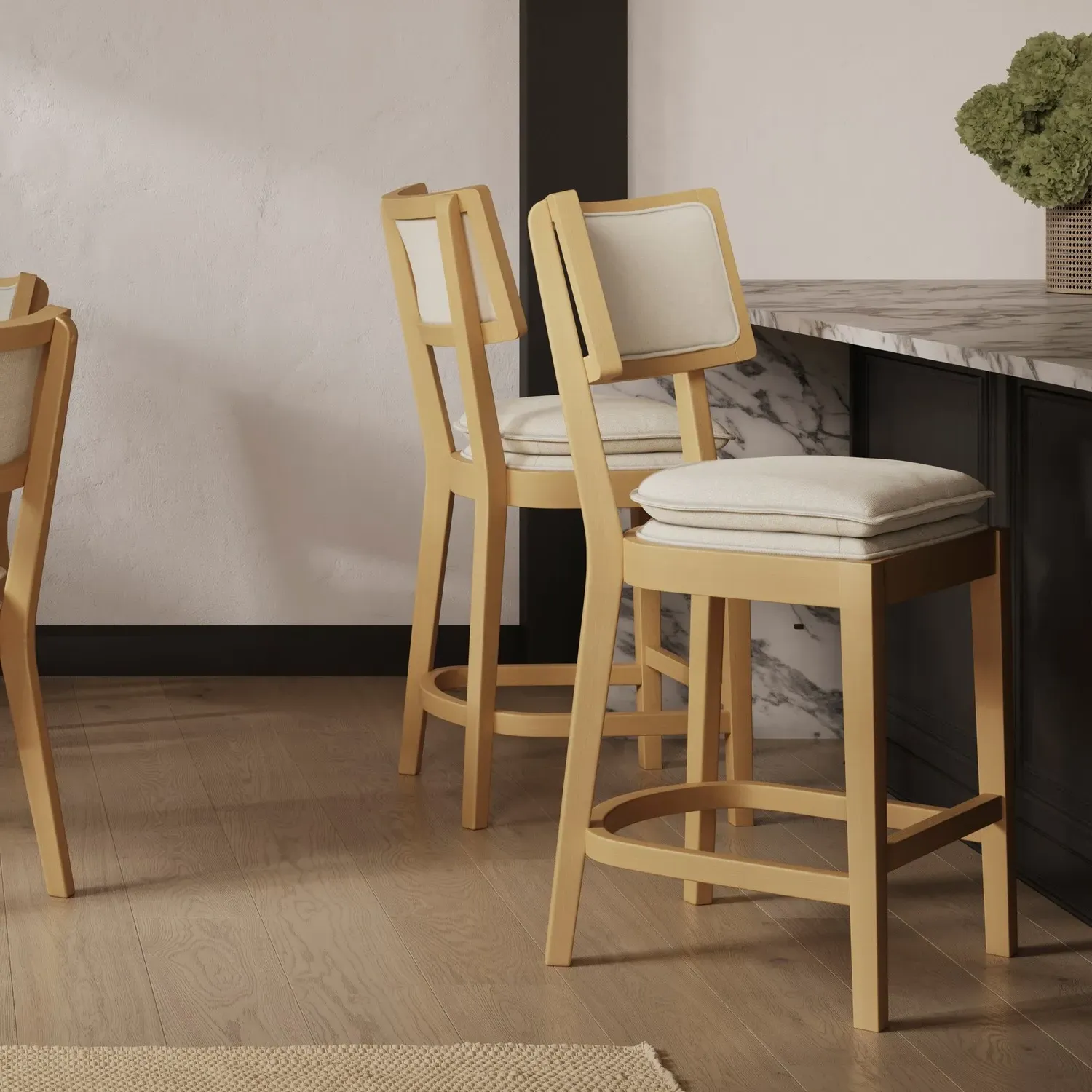 Counter Stool with Cushioned Seat - Beige, Woven