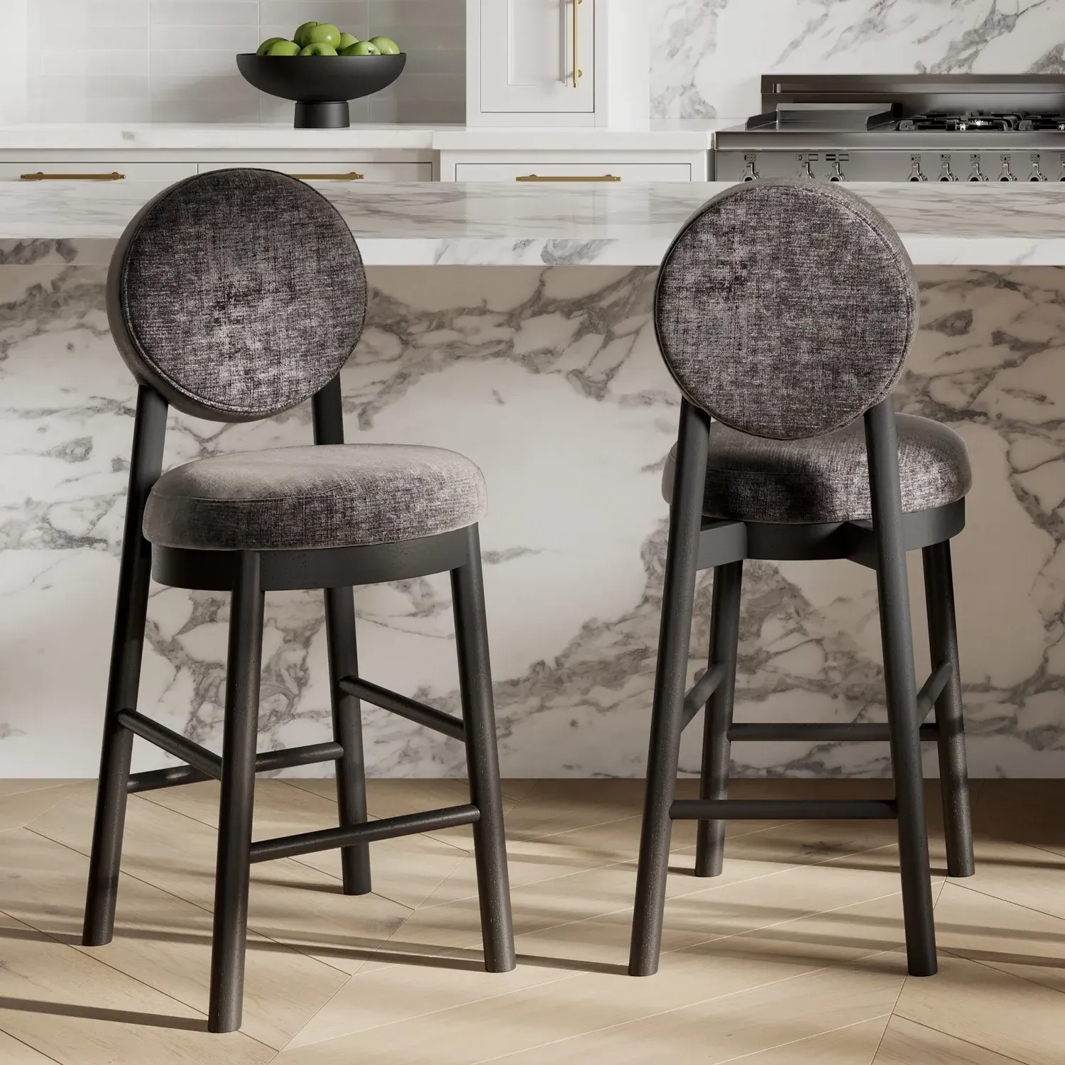 Counter Stool with Footrest - Black, Chenille