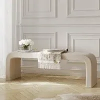 Curved Dining Bench - Beige, Boucle