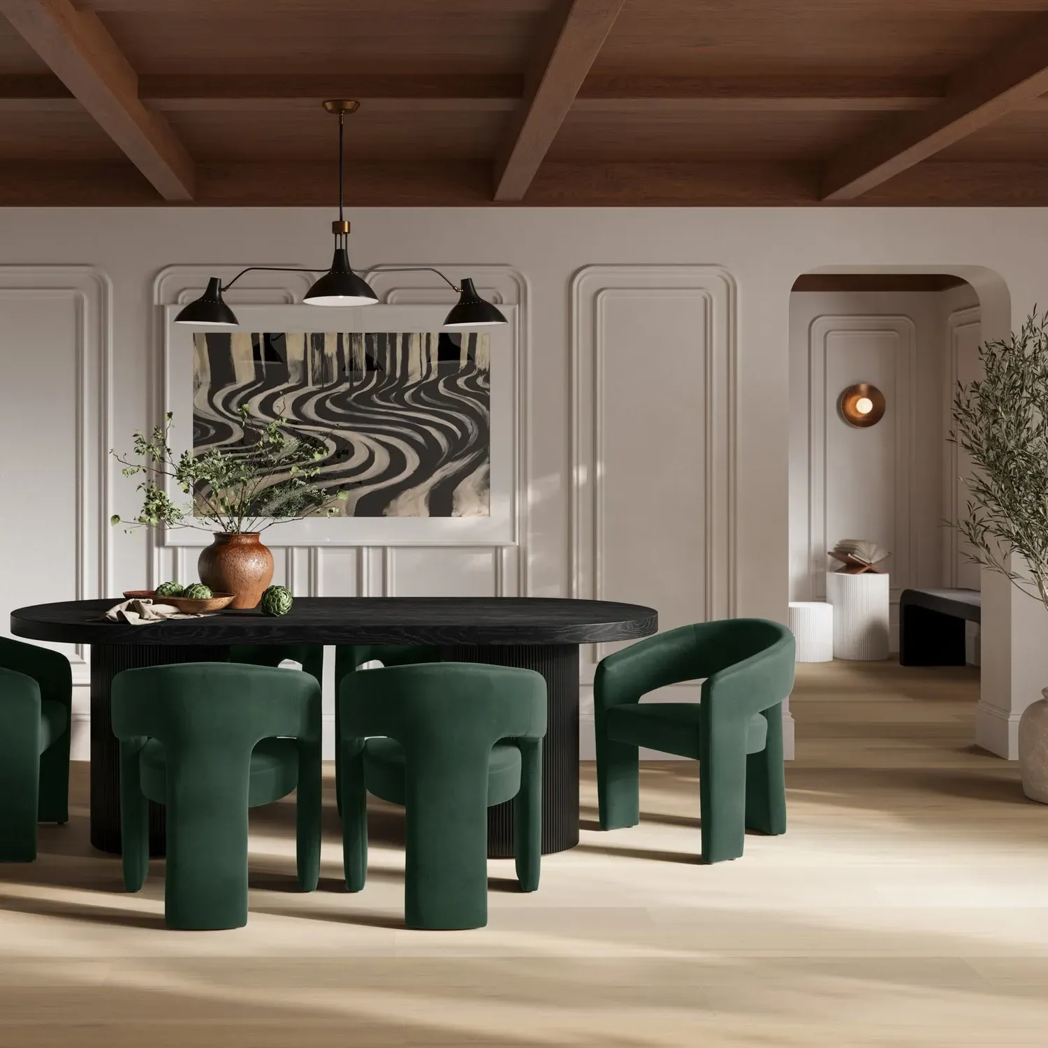 Curved Dining Chair with Arms - Green, Velvet