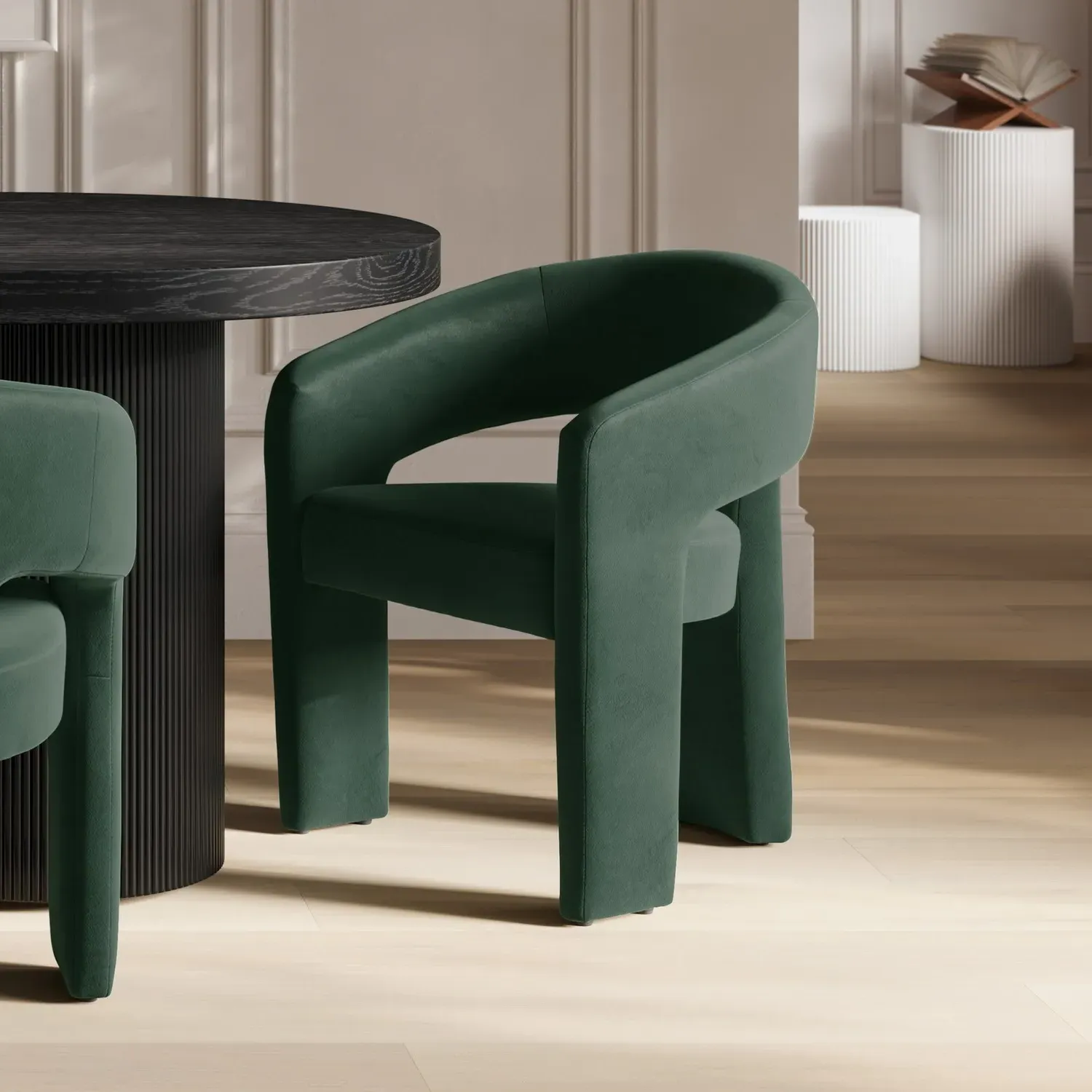 Curved Dining Chair with Arms - Green, Velvet image