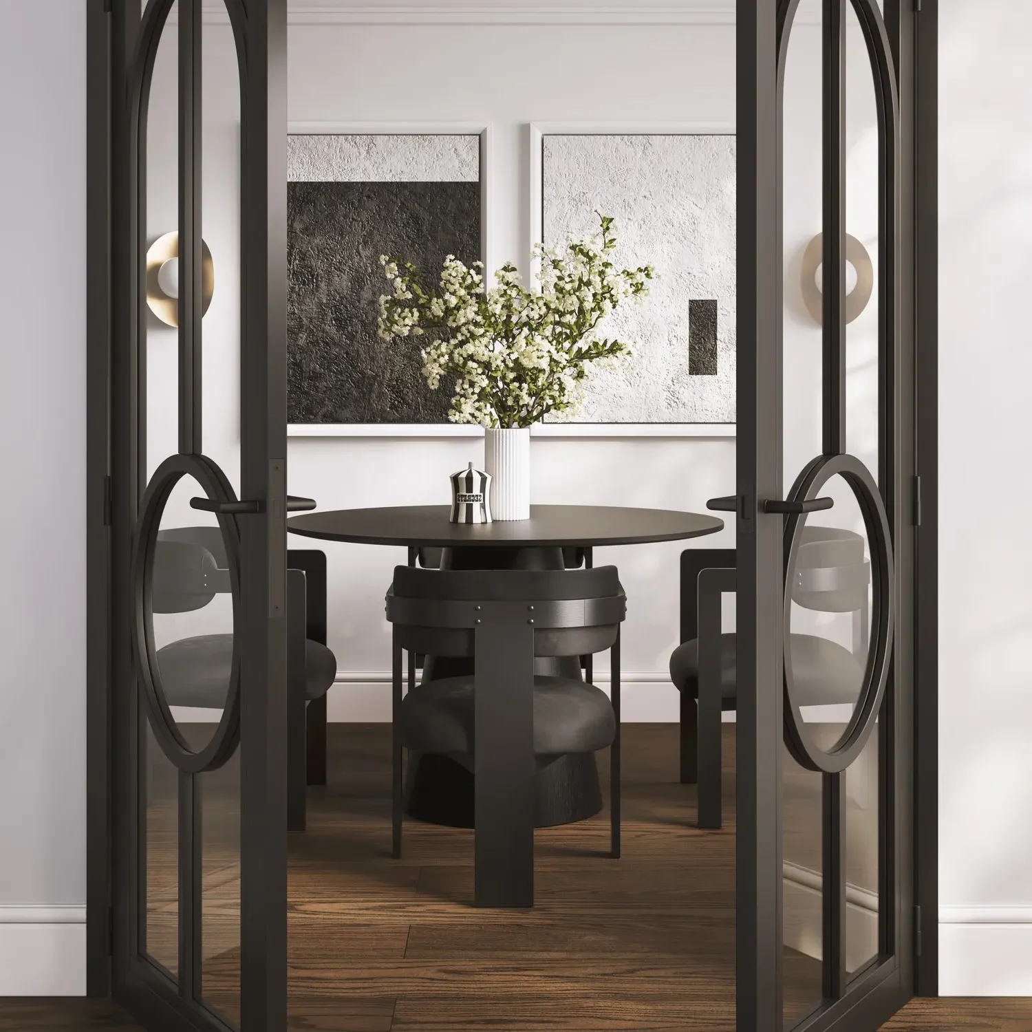 Curved Dining Chair with Exposed Back - Black, Velvet