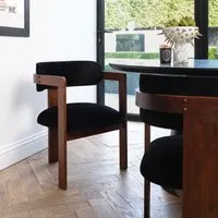 Curved Dining Chair with Exposed Back - Black, Velvet