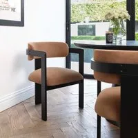 Curved Dining Chair with Exposed Back - Brown, Velvet
