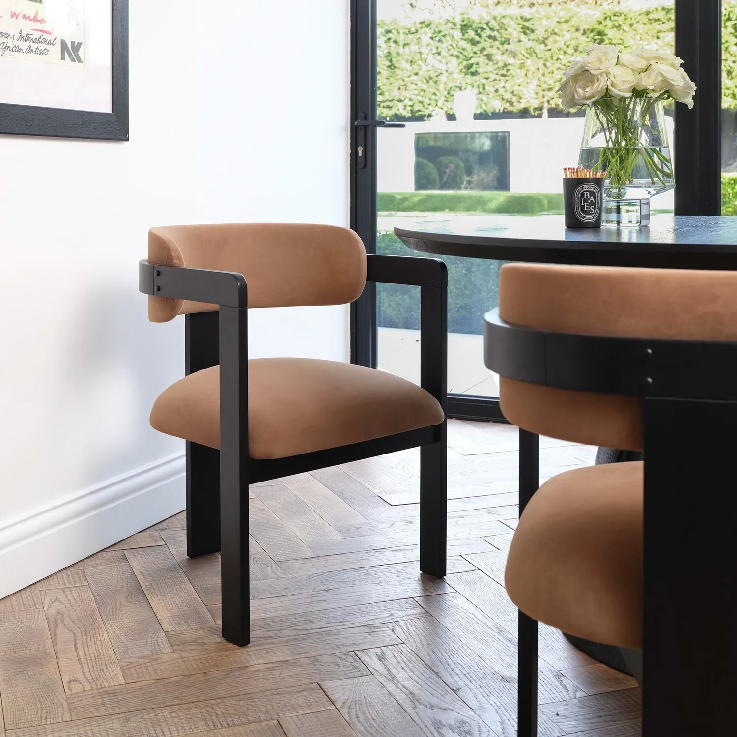 Curved Dining Chair with Exposed Back - Brown, Velvet